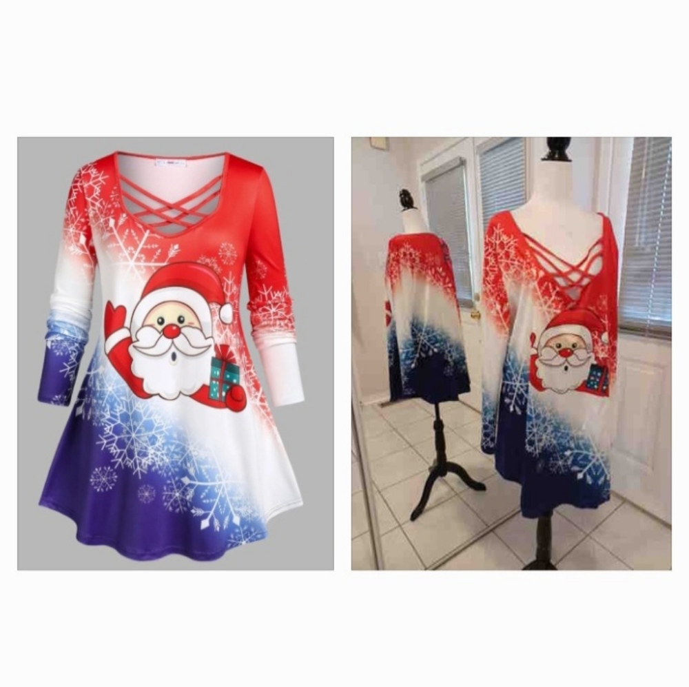 4/$80 New Santa Snowflake Print Crisscross Tee - Size 3X (US20)